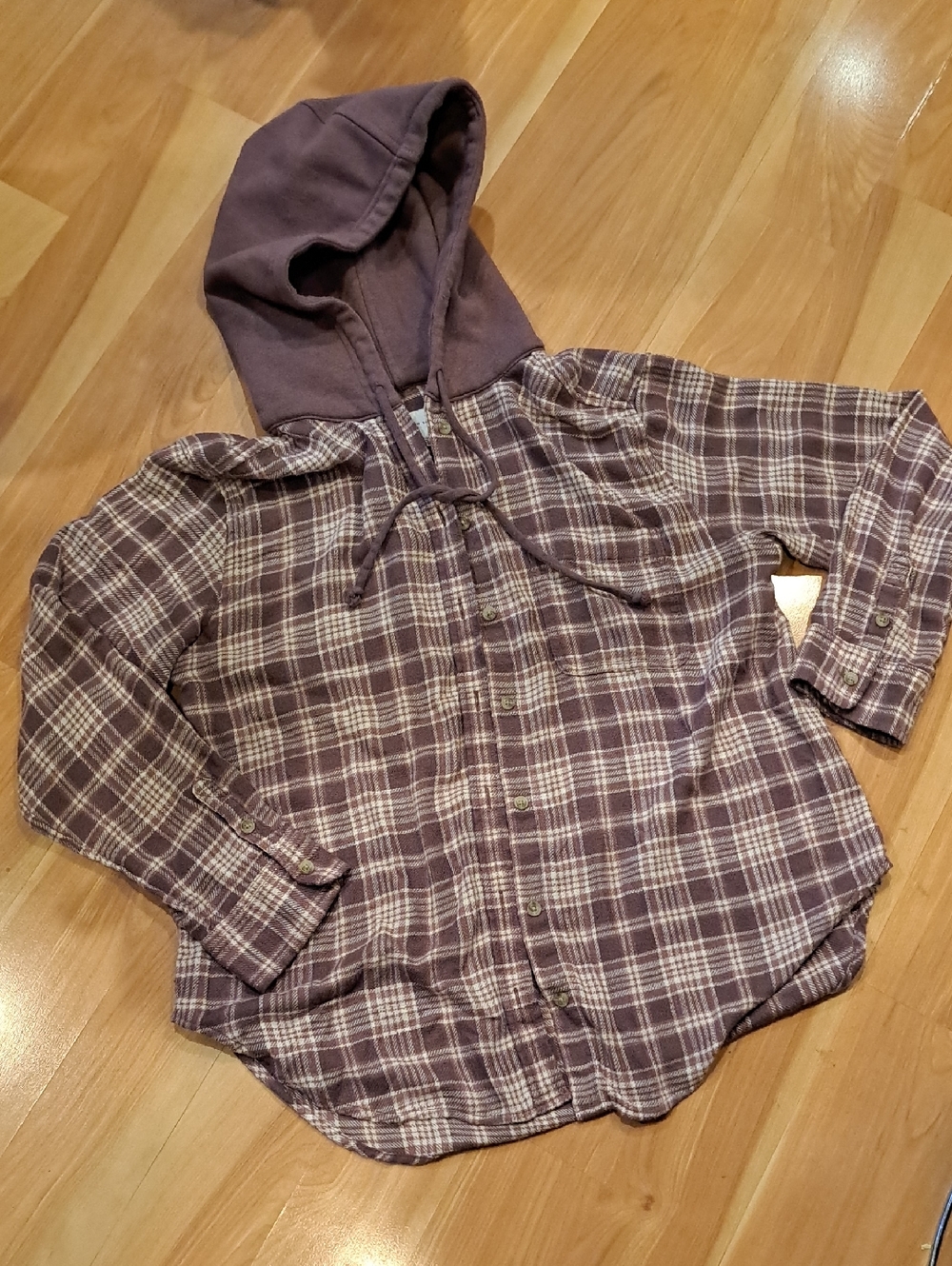 American Eagle Outfitters Purple Plaid Hooded Button-Down Shirt